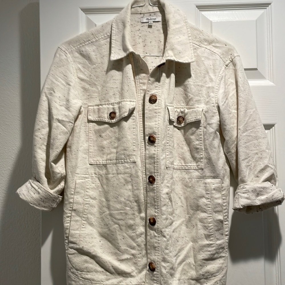 Madewell Womens Donegal Flannel Shirt-Jacket Pockets Button Down Ivory XS